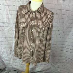 ann taylor LOFT long sleeve blouse sz large geometric floral print classic